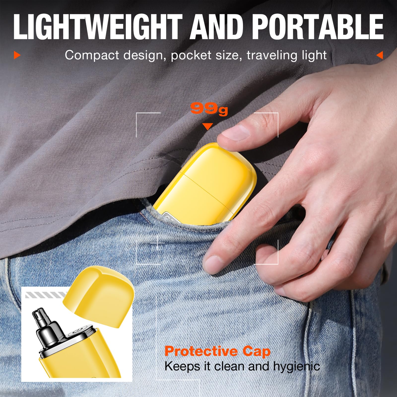 yoose Nose Hair Trimmer, Alloy Portable Painless Nose Hair Trimmer for Men Women, IPX7 Waterproof, Travel Size, USB-C Rechargeable Nose Trimmer with Dust Protection Cap, Dual Edge Blade, Yellow