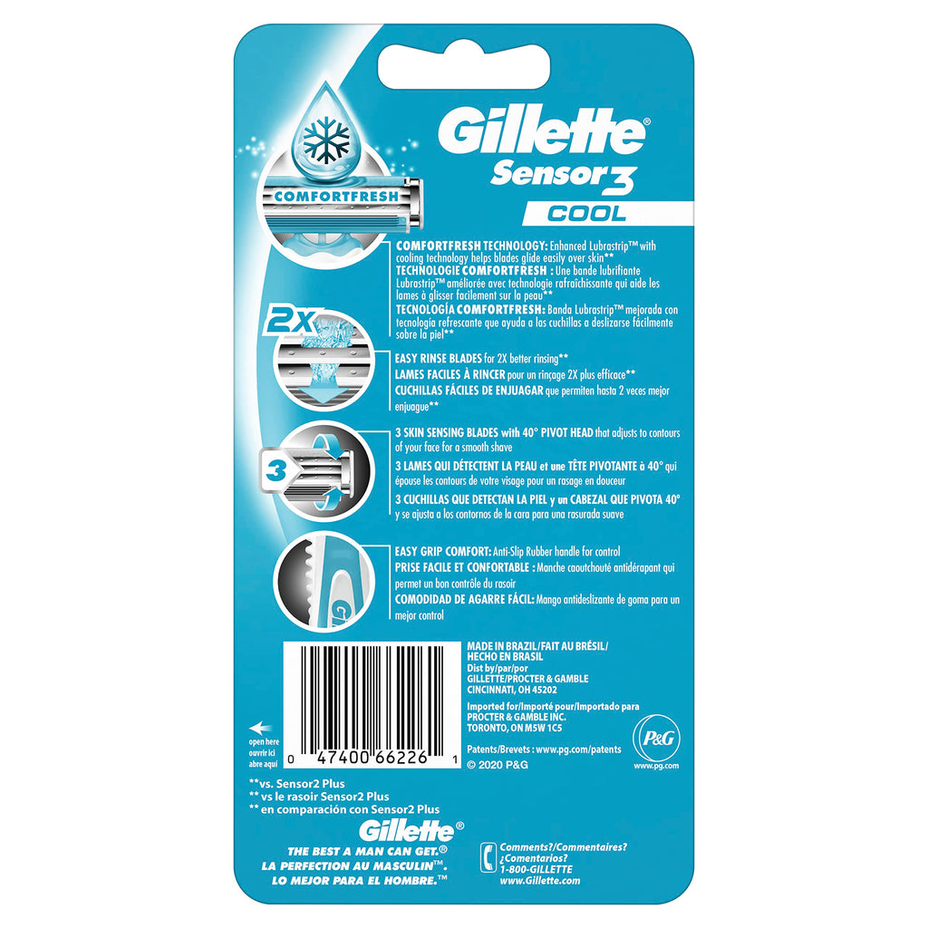 Gillette Sensor3 Cool Men's Disposable Razor, 36 Count (Pack of 12)