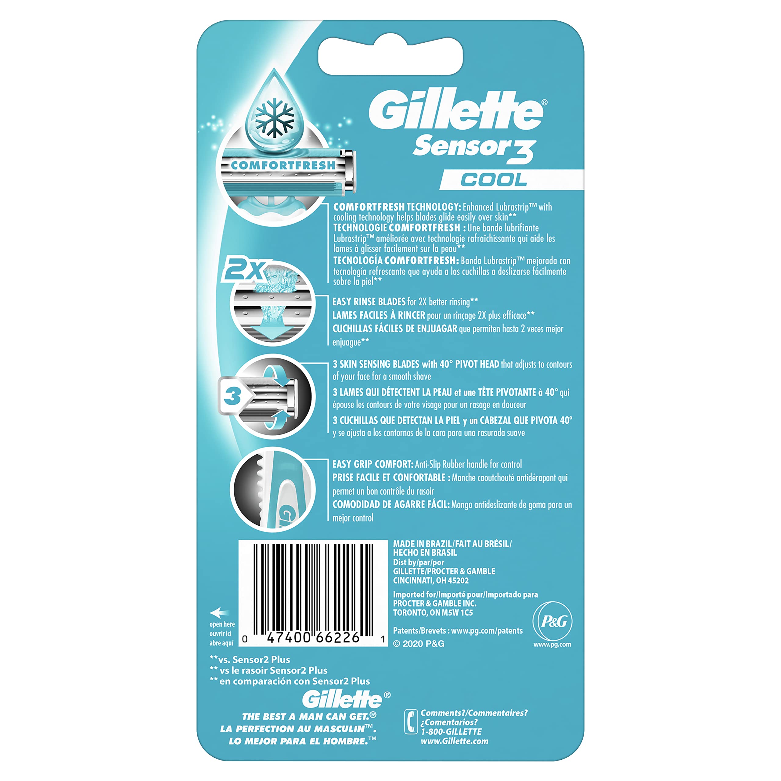 Gillette Sensor3 Cool Men's Disposable Razor, 36 Count (Pack of 12)