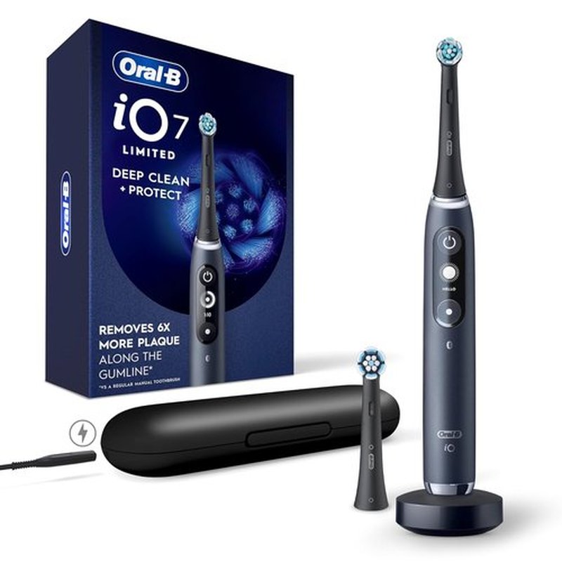 Oral-B iO Series 7 Rechargeable Electric Toothbrush - Deep Clean & Protect, Black | 2 Brush Heads & Travel Case