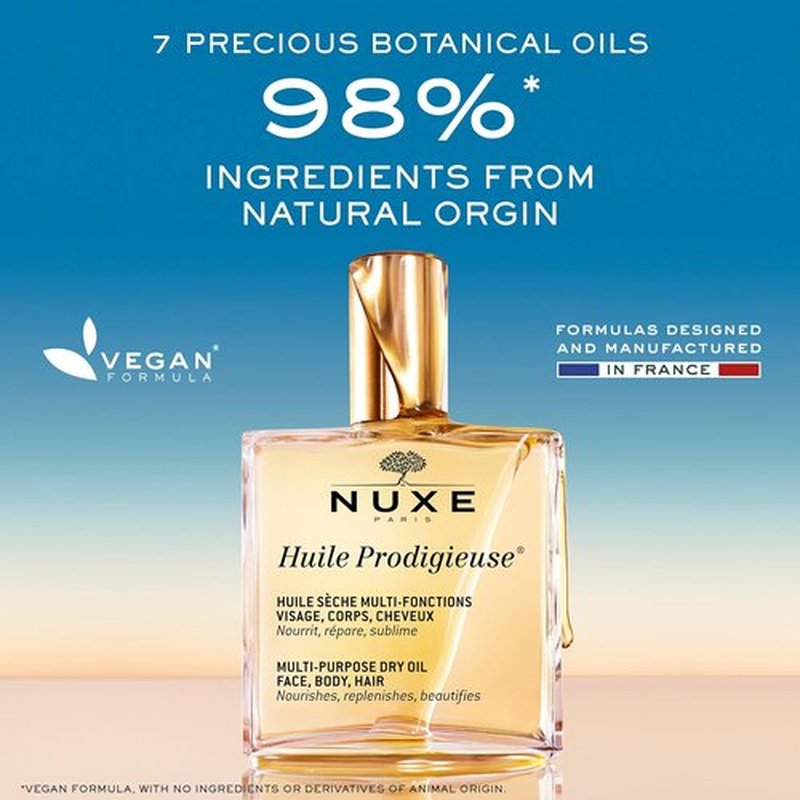 Nuxe Huile Prodigieuse Multi-Purpose Dry Oil - Lightweight Hydration & Radiant Glow for Face, Body & Hair