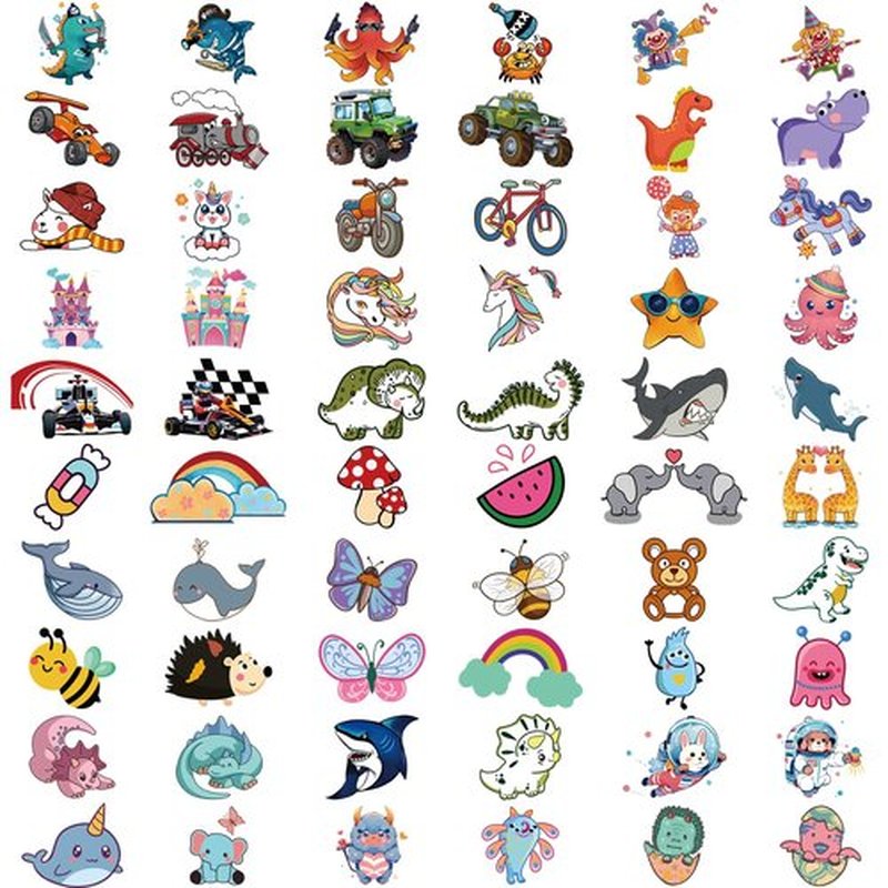 52 PCS Temporary Tattoos for Kids Full Arm Sleeve Fake Tattoos, Dinosaur Monster Car Planet Spider Shark Sticker for Boy, Princess Castle Dolphins Temporary Tattoos for Girl