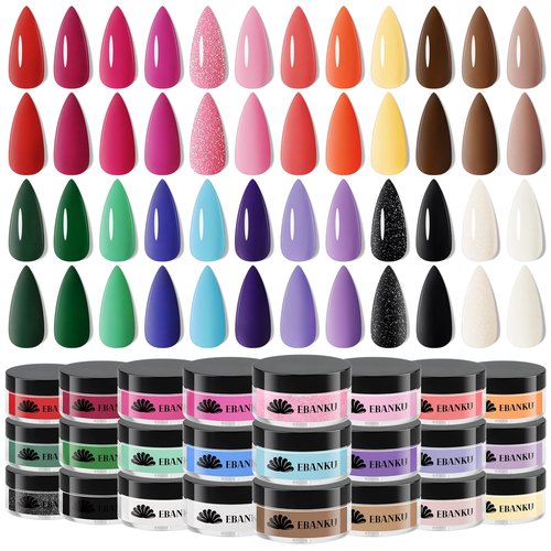 24 Colors Acrylic Powder Set, EBANKU Pink Nude White Black Purple Acrylic Nail Powder Professional Nail Powder for Nail Acrylic Extension, Nail Carving, No Nail Lamp Needed, 0.35oz*24