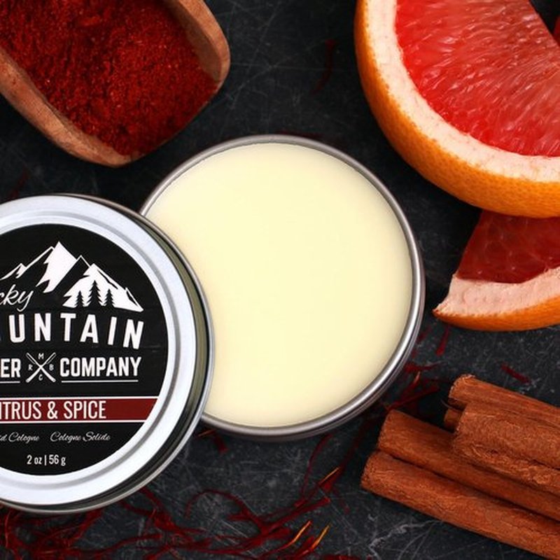 Rocky Mountain Barber Company Solid Cologne for Men - Citrus & Spice Scent - 2 Oz | Long-Lasting Formula with Coconut Oil & Shea Butter