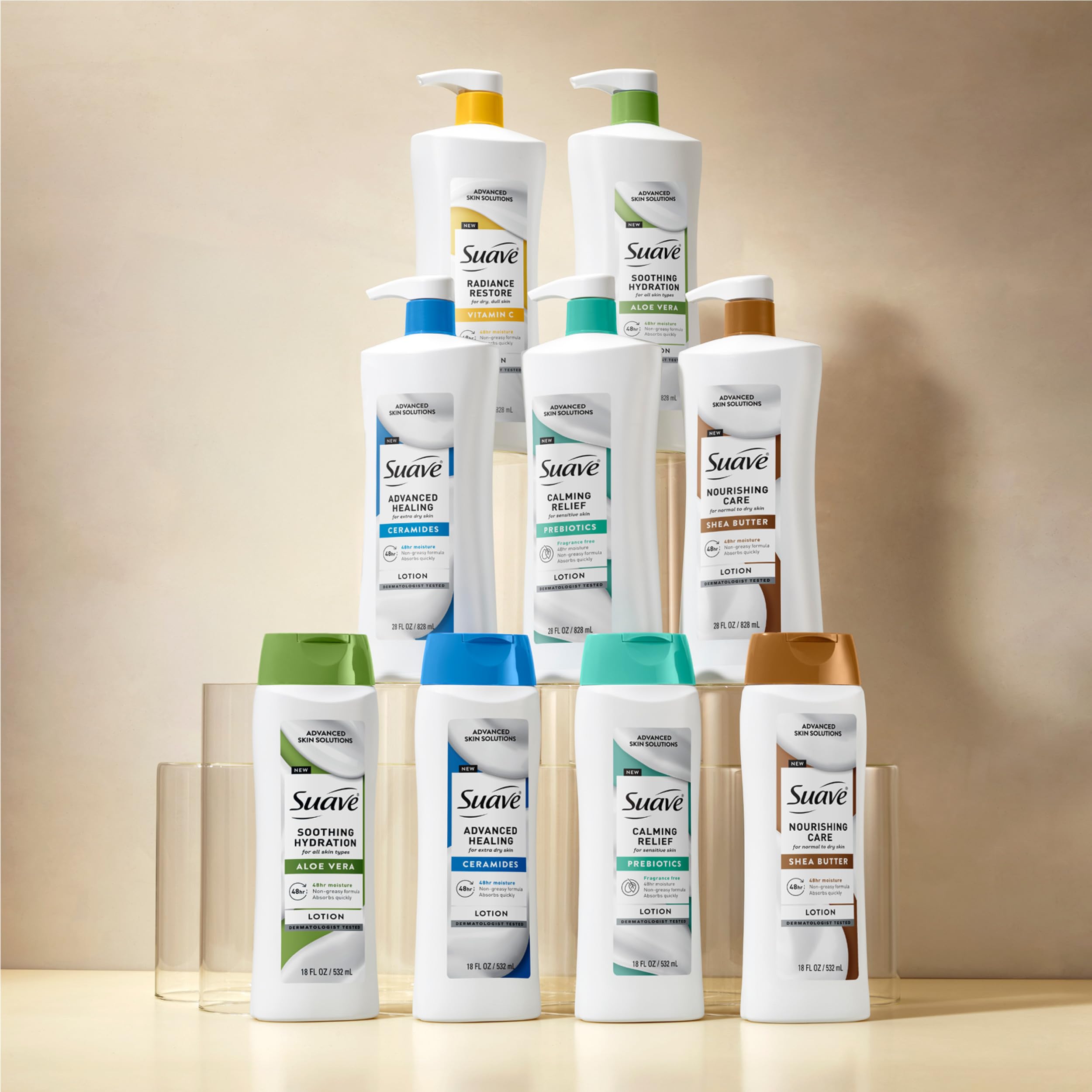 Suave+ Advanced Healing Hand & Body Lotion for Women With Ceramides for Very Dry Skin, Hydrating, Non-Greasy, Allergen-Free Moisturizing Cream, Lightly Scented, 18 FL OZ, 6 Pack