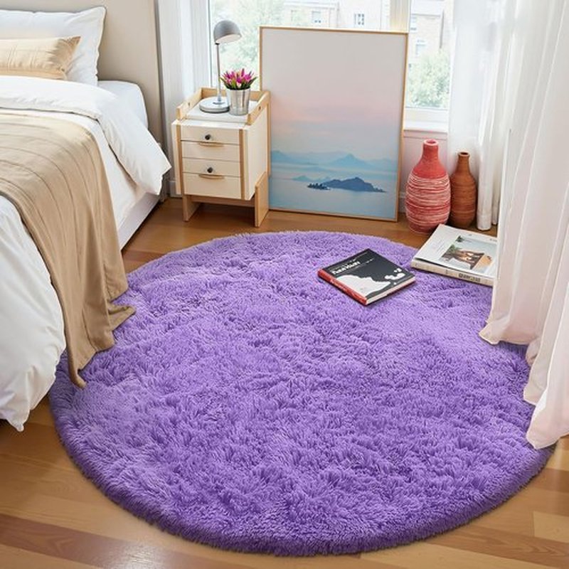 OLANLY Purple Round Area Rug - Soft, Fluffy, Machine Washable 9 ft Circle Carpet for Bedroom & Living Room Decor
