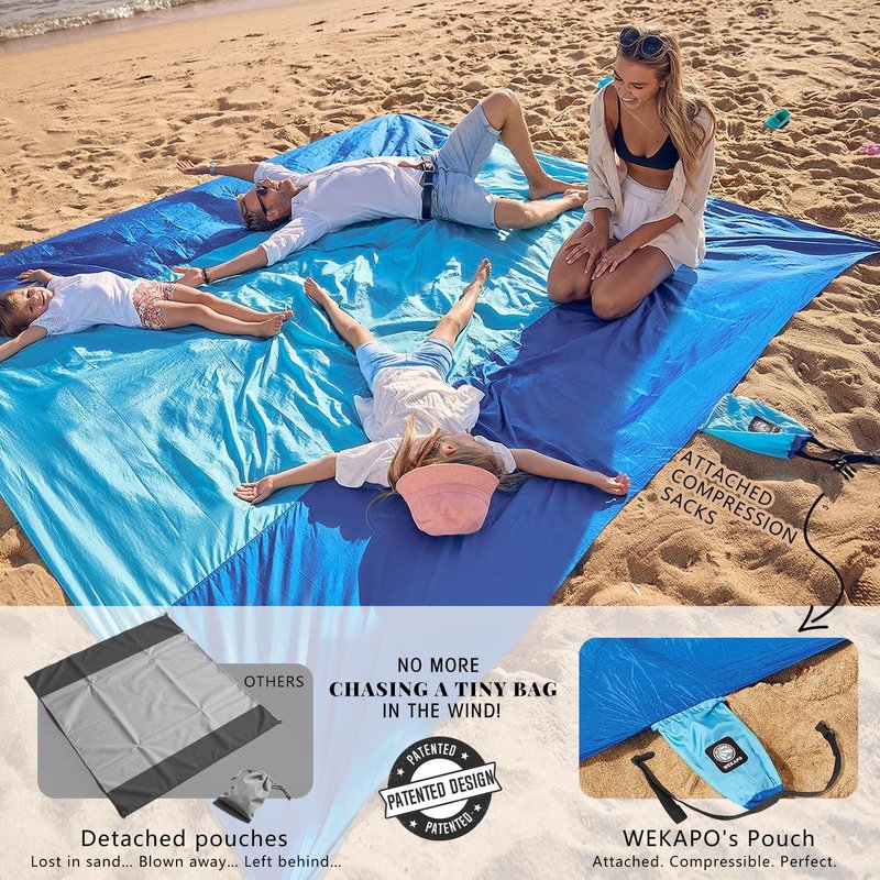 WEKAPO Beach Blanket - Sandproof Waterproof Extra Large Mat | Quick Drying & Compact for Vacation, Picnic, Camping