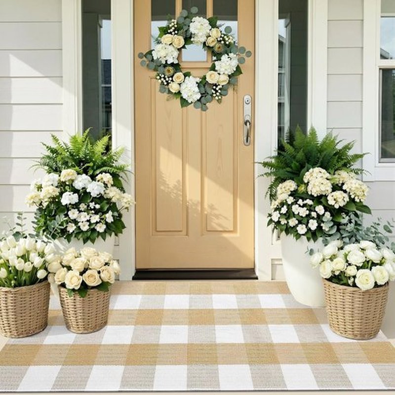 OLANLY Buffalo Plaid Rug - Washable Beige and White Cotton Doormat | 2' x 4'3" for Indoor/Outdoor Use