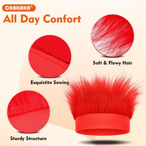 Hairy Headband, Funny Wigs Fun Crazy Hats,Troll Hair Costume Accessories for Adults and Teens, Silly Party Supplies for Mardi Gras,Crazy Hair Day, Spirit Week,Halloween and Sports (Red&Orange,2 Pack)