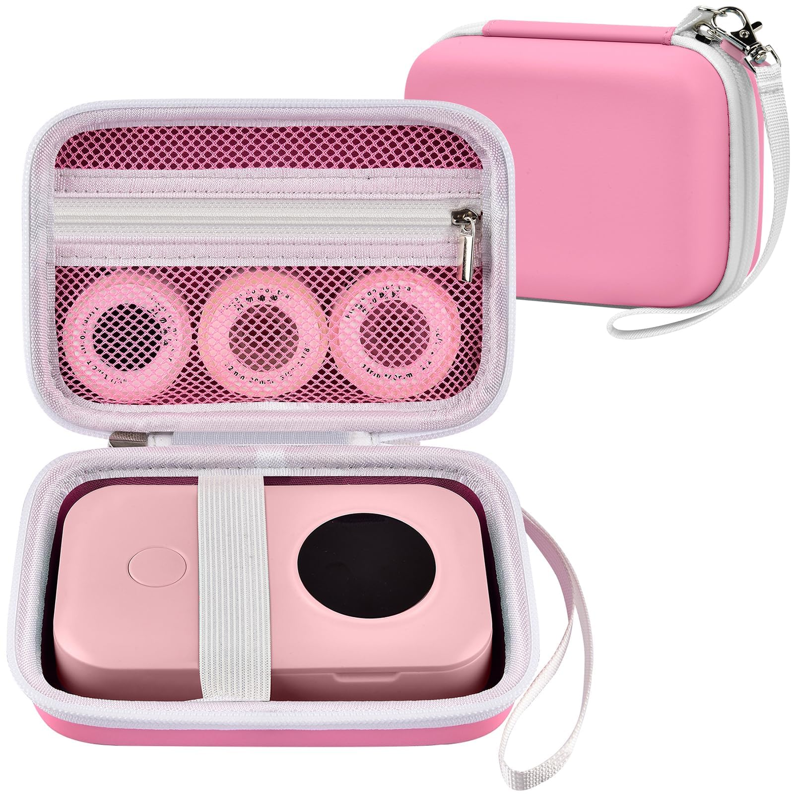 PAIYULE Hard Carrying Case for Phomemo D30 D35 Label Maker, Label Printer Case for Nelko P21, for NIIMBOT D110 D11, for Marklife P11 P12, for SUPVAN E10, Protective Storage Bag with Mesh Pocket (Pink)