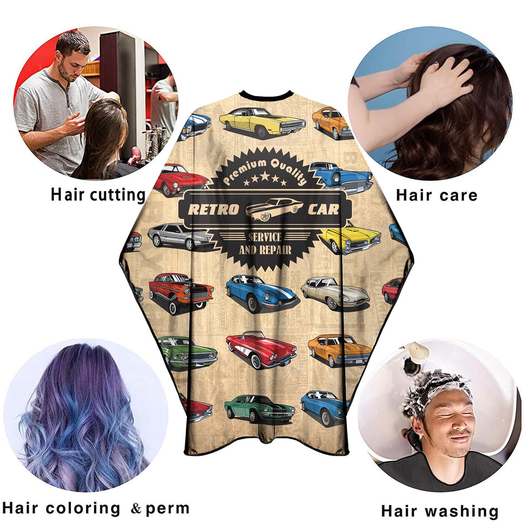 Barber Cape for Men Professional Hair Cutting Salon Cape with Snaps Waterproof Hairdressing Styling Cape Gown Apron- 63”× 56”(Vintage Cars)