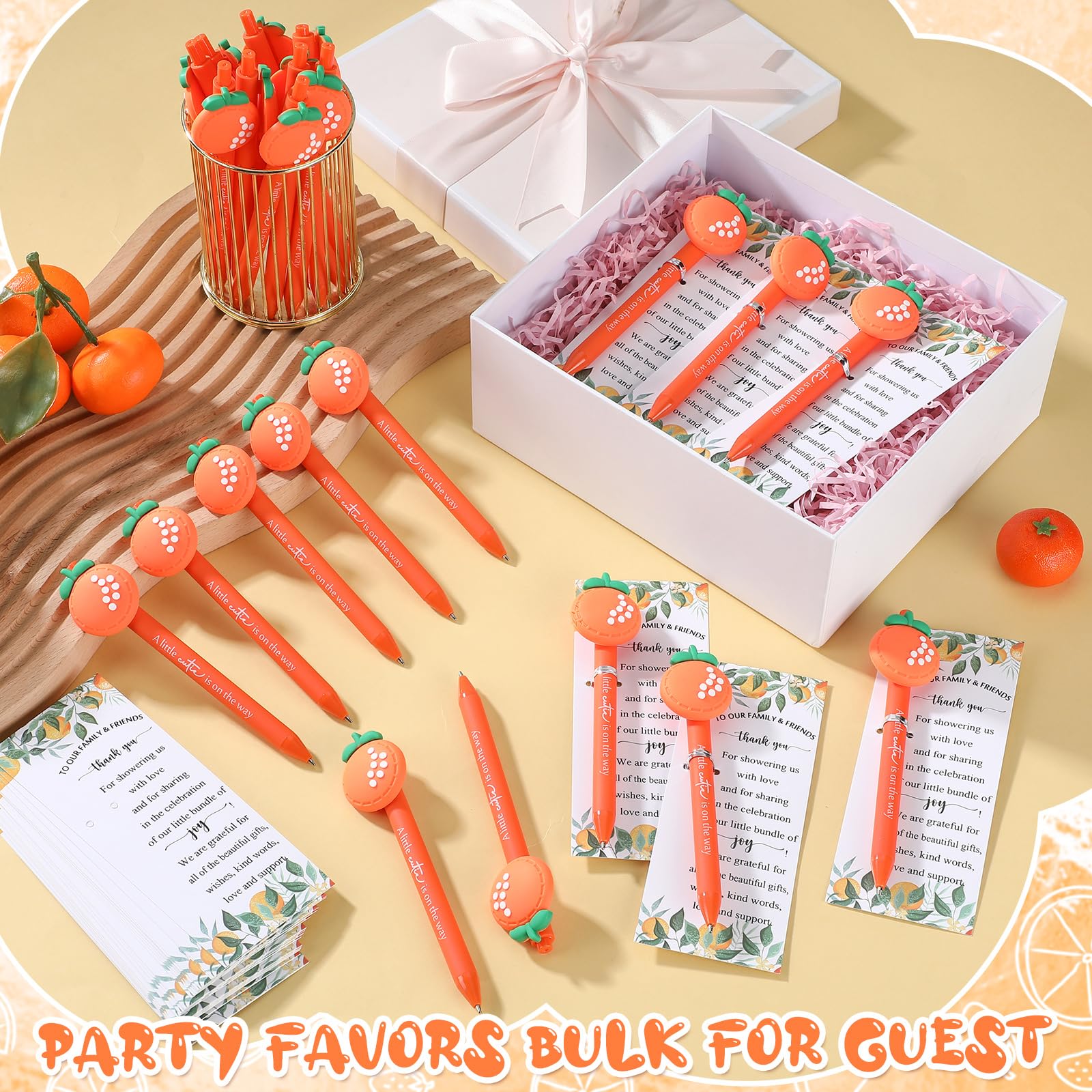 Chivertion 50 Set Baby Shower Gifts Pens for Guests Baby Shower Party Favors Retractable Ballpoint Pens with Thank You Cards for Gender Reveal Souvenir Game Prize (A Little Cutie)