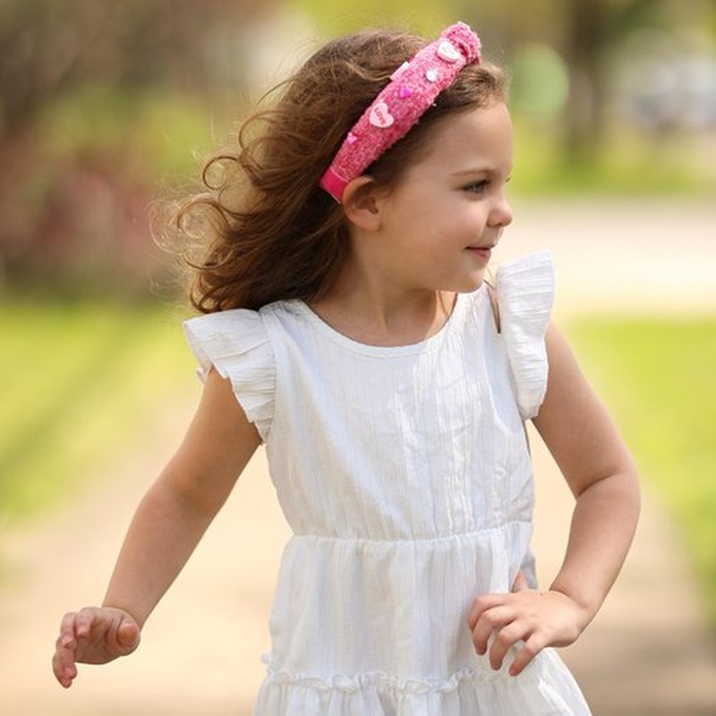 FROG SAC Top Knot Headband for Girls - Knotted Head Bands for Kids, Candy Heart Hair Band for Children, Pink Embellished Hair Accessories for Toddlers, Valentines Little Girl Fashion Hairband