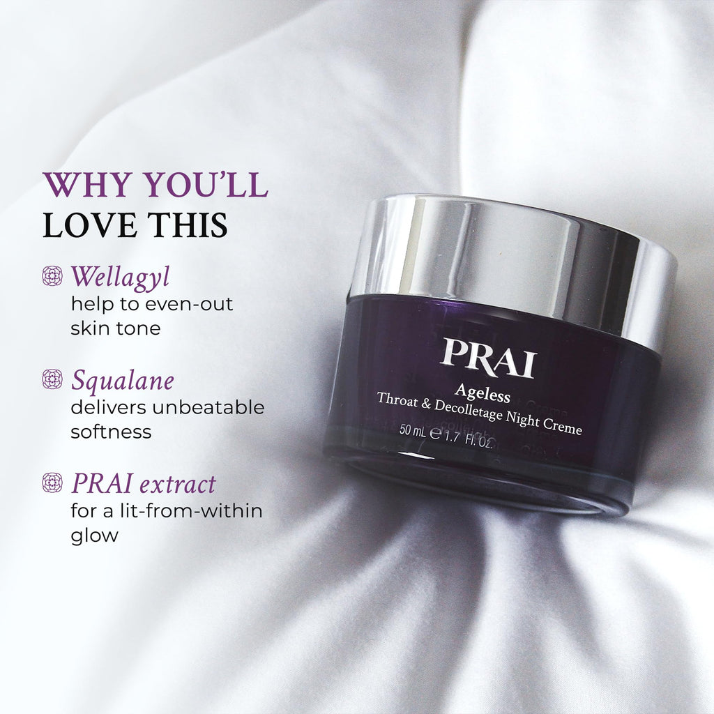 PRAI Beauty Ageless Throat & Decolletage Night Creme | Neck Firming Cream For Overnight Use | Cruelty & Paraben-Free Neck Tightening Cream with Retinol | Neck Cream for Tightening and Firming | 1.7 Oz