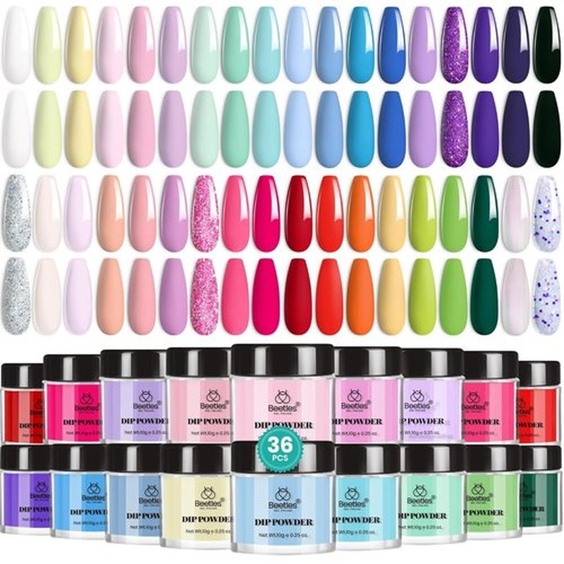 Beetles Dip Powder Nail Kit - 36 Colors Glitter & Pastel Dipping Powder Set for Quick Drying French Nails