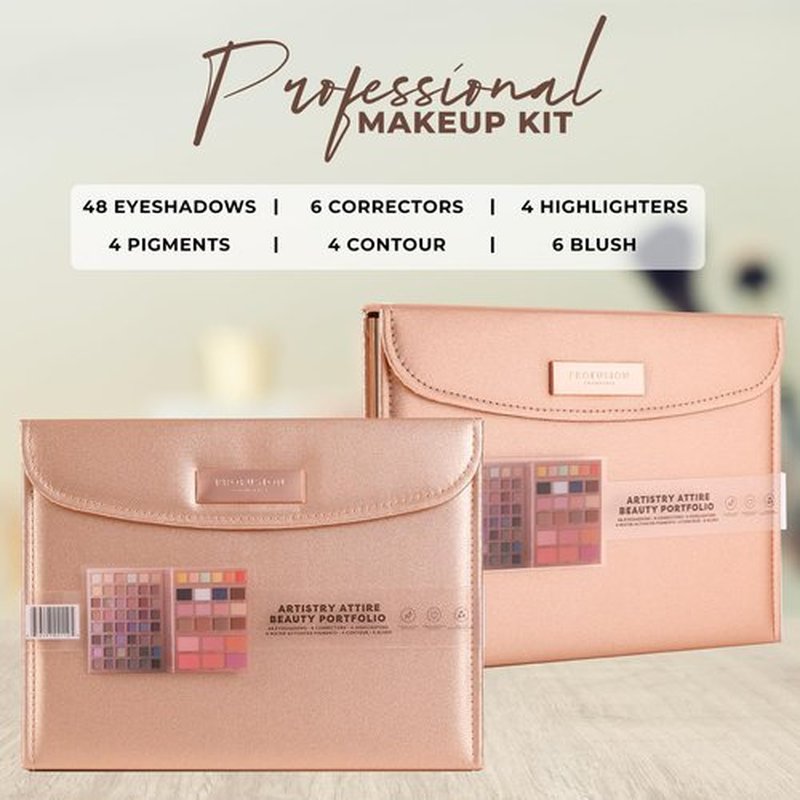 Profusion Cosmetics Artistry Attire 72pc Makeup Kit - Fold-Out Portfolio with 48 Eyeshadows, 6 Blushes, 4 Highlighters, 4 Eyeliners, 6 correctors and 4 Bronzers a Full Face Beauty Set