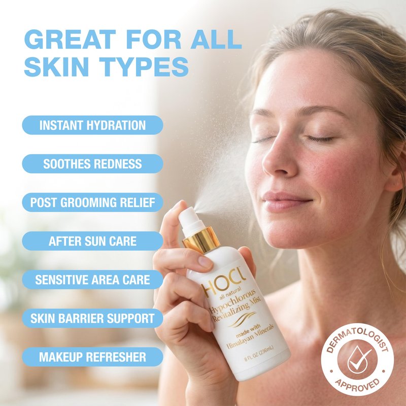 Think Smarter Hypochlorous Acid Revitalizing Mist with Himalayan Minerals, Gentle Face & Body Spray, Refreshes and Helps Support the Skin’s Natural Barrier, For All Skin Types, 2 fl oz Spray Bottle