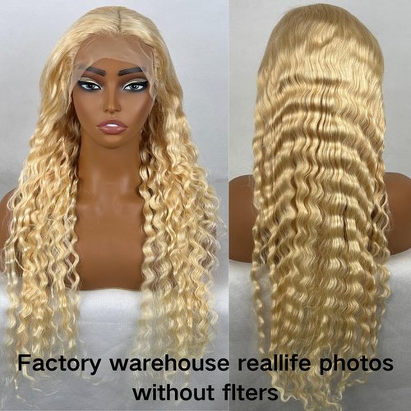 Grcabeir 30 Inch Blonde 13x4x1 Lace Front Wig Human Hair 180 Density Blonde Wig Human Hair 613 Deep Wave Wigs 613 Blonde T Part Wigs for Women