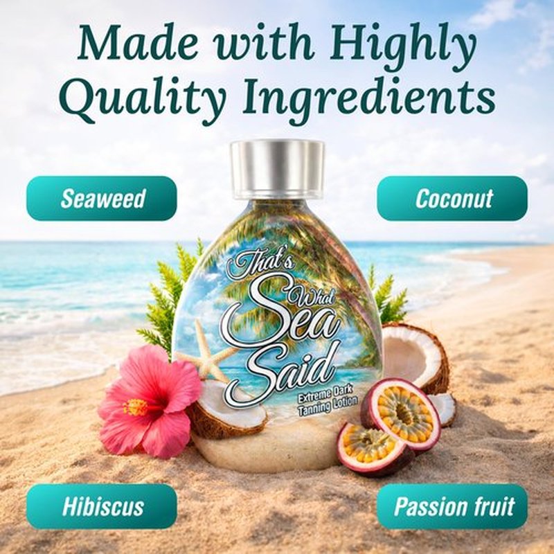 That’s What Sea Said Tanning Bed Lotion Accelerator for Indoor & Outdoors, Fast Dark Tan Enhancer with Coconut Oil & Aloe, Moisturizing Indoor Tanning Lotion for Face & Body, Tattoo-Safe, No Bronzer