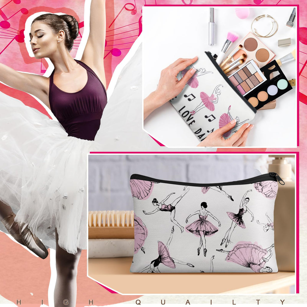 Kacctyen 20 Pcs Dancer Graduation Gifts Bulk Dance Team Makeup Bag for Women Pink Ballet Party Favors Silicone Quote Keychains Dancer Stuff Class Prizes Back to School Birthday Party Gifts for Friend