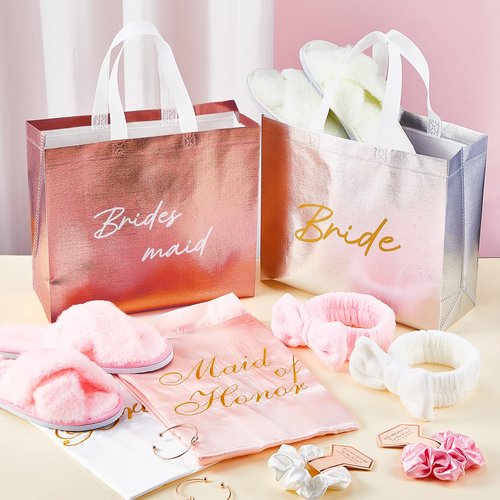 Shyyween 48 Pcs Bridesmaid Bride Robes Set of 8 Bridal Party Silk Satin Robes for Wedding Bachelorette Party Gifts (White,Pink)