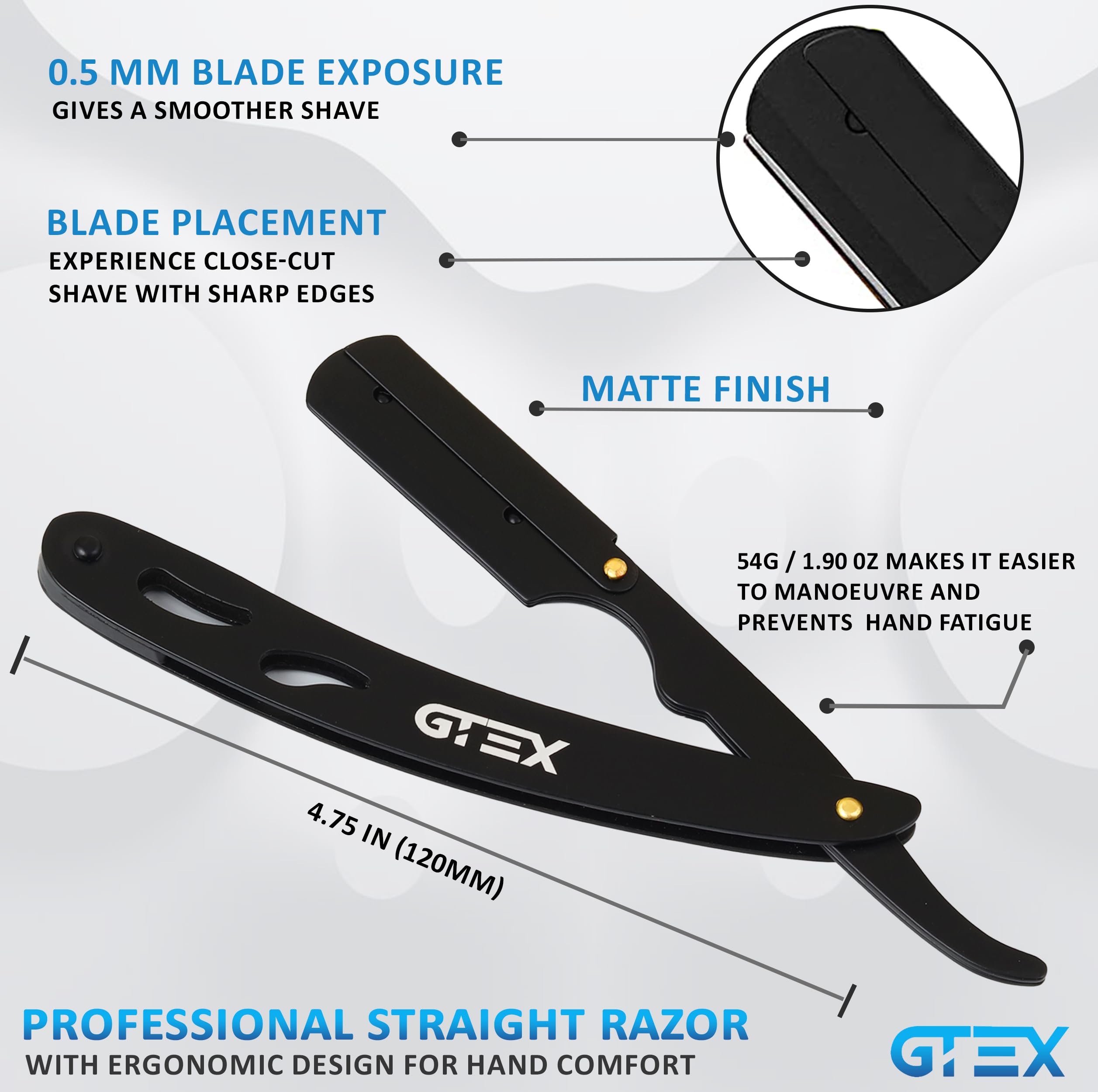 GTEX Premium 100-Platinum Blades Straight Razor (2Pack) - Black Barber Razor For Men