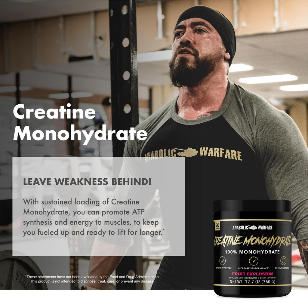Anabolic Warfare Creatine Monohydrate, Post Workout Recovery, Increase Performance, Sustain Loading, Premium Creatine* (Fruit Explosion - 60 Servings)