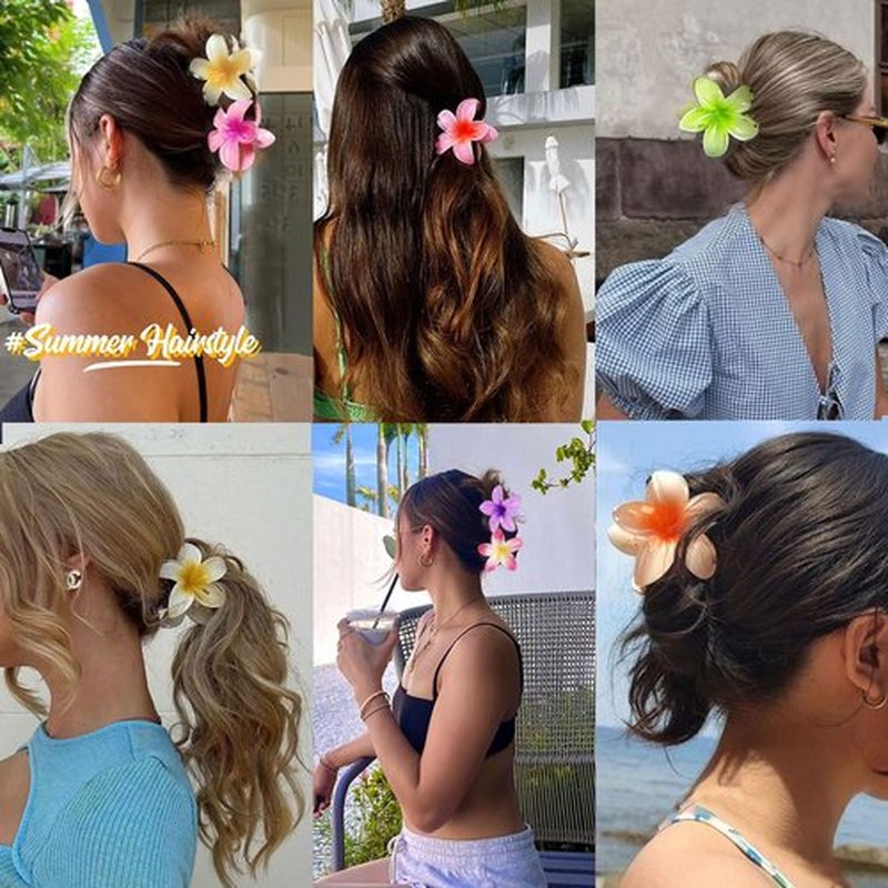 BAISEN 6 pcs Color Flower Hair Clips,3.14 inches Large Hawaiian Flower Claw Clip for Women,Beach Vacation hair accessories for Women Girls