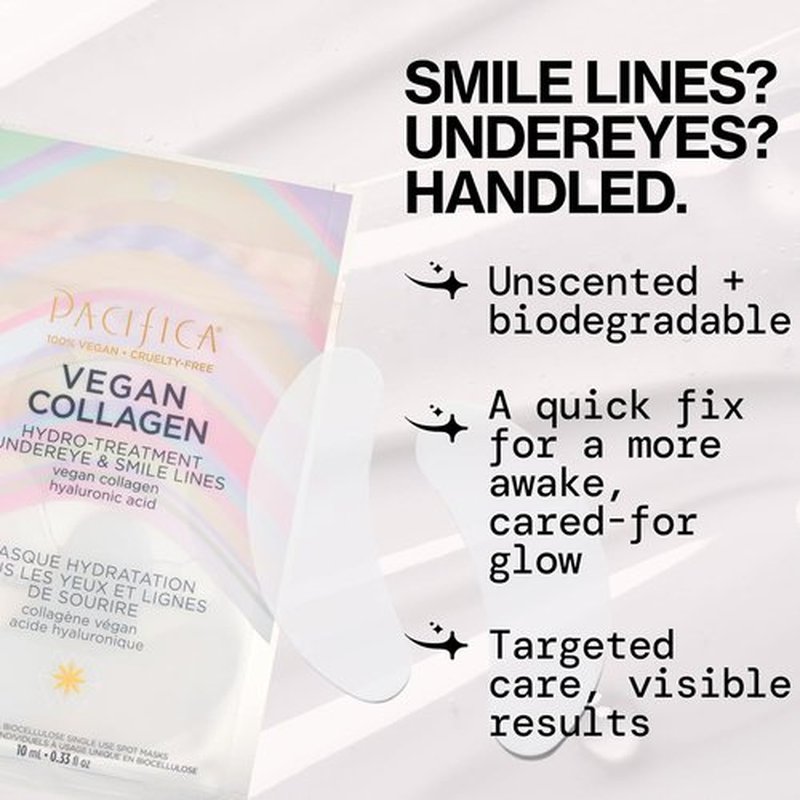 Pacifica Vegan Collagen Undereye & Smile Line Patches - Hydrating Gel Pads for Fine Lines & Wrinkles, Unscented (2 Patches)