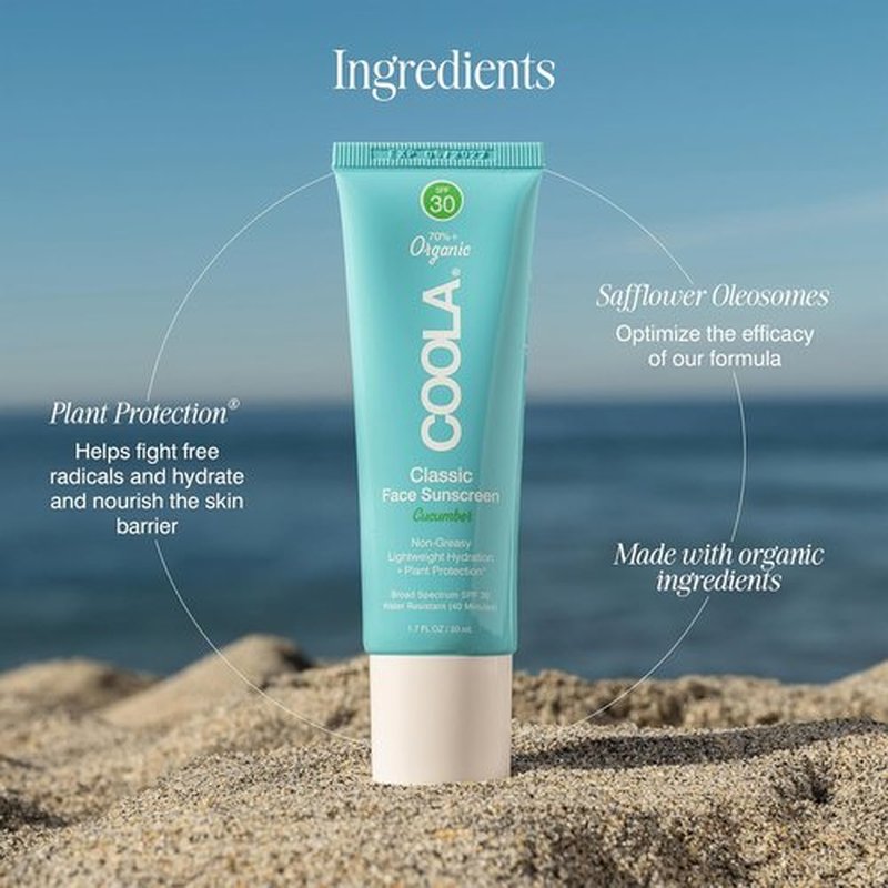 COOLA Organic Face Sunscreen SPF 30 - Vegan & Gluten-Free Daily Sunblock Lotion, Cucumber, 1.7 Fl Oz