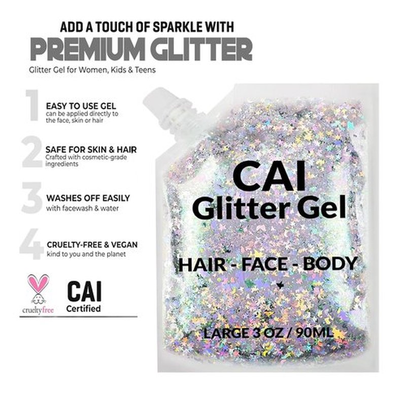 Face, Body & Hair Glitter Gel – Halloween Glitter for Kids and Women – 3 Oz Cosmetic-Grade Gel w/Moon & Stars for Festivals & Halloween Party, Easy Apply & Wash Off - Red 1Pack