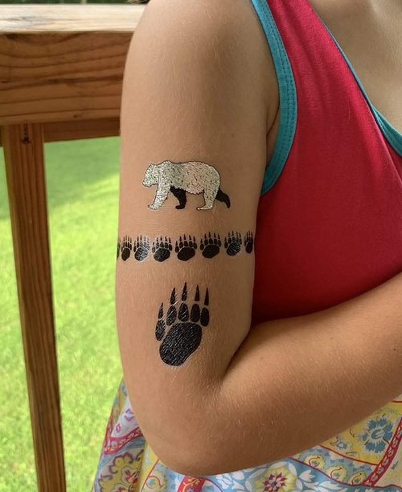Bear and Wolves Temporary Tattoos for Kids | 32 Tattoos on 2 Sheets | Fake Tattoo for Boys and Girls | Fun Metallic Shiny Animal Tattoos for Kids | By Twink Designs