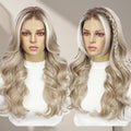 BABEHERS Blonde Lace Front Wig 13x4 Pre Plucked Synthetic Wig for Women Omber Layered Wig with Dark Roots Natural Looking Body Wave Cosplay Daily Party Use, 22 Inch