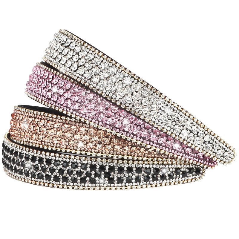 Wecoe 4 Pack Rhinestone Headbands Women Fashion Glitter Sparkly Diamond Headbands Flower Girls Back to School Prom Hair Accessories Women Girls Birthday Gift (Silver, Pink, Coffee, Black)