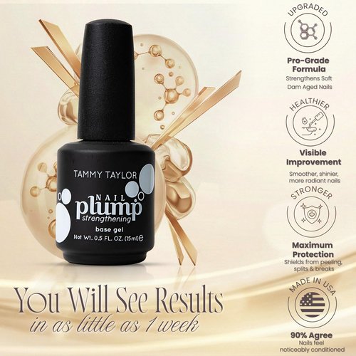 Tammy Taylor Plump Builder Gel Natural Nail Strengthener & Growth Hardener Repair Treatment Serum for Weak & Damaged Nails, Ridge Filler Base Coat Nail Polish, Clear Rubber Base, Endurecedor De Uñas