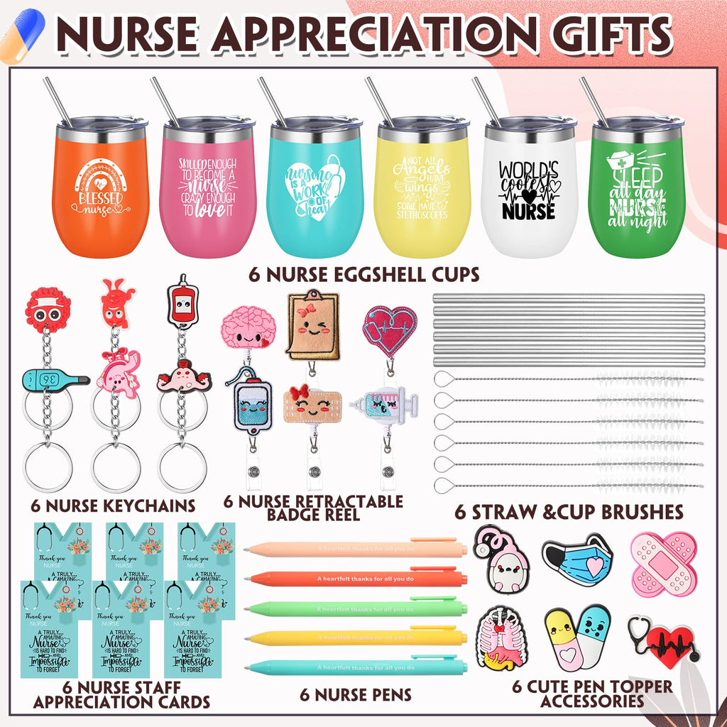Patelai 36 Pcs Nurse Gifts for Women, 2026 Nurse Appreciation Gifts Bulk, 12 oz Tumbler Cute Pen Keychain Badge Reel Cards for 2026 Nursing Week Graduation Office Supplies