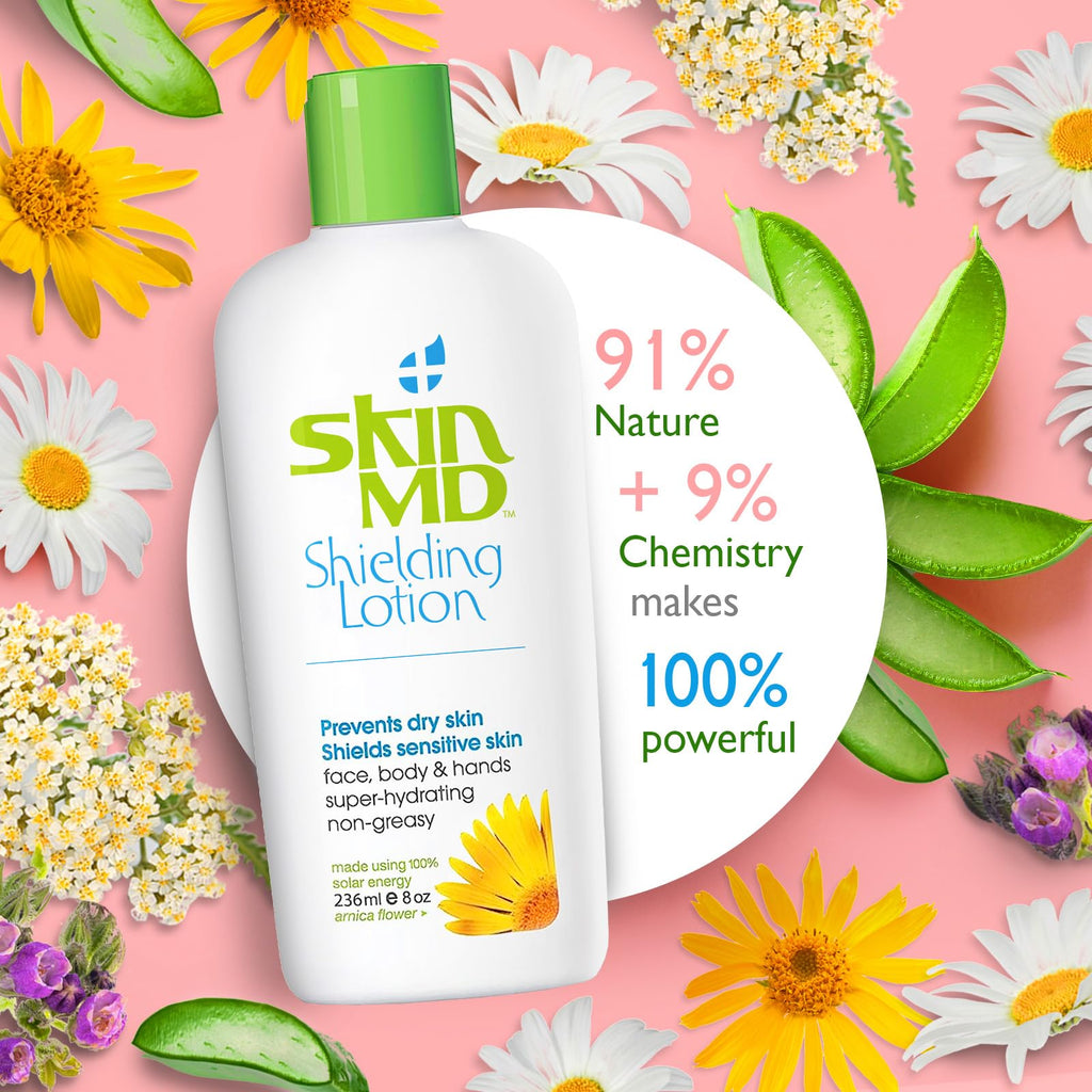 Skin MD Shielding Lotion Hydrating Body Lotion for Sensitive Skin with Dispenser | Non-Greasy, Fast-Absorbing Moisturizer with Plant-Based Ingredients, Eczema & Psoriasis Relief - 8oz Pump