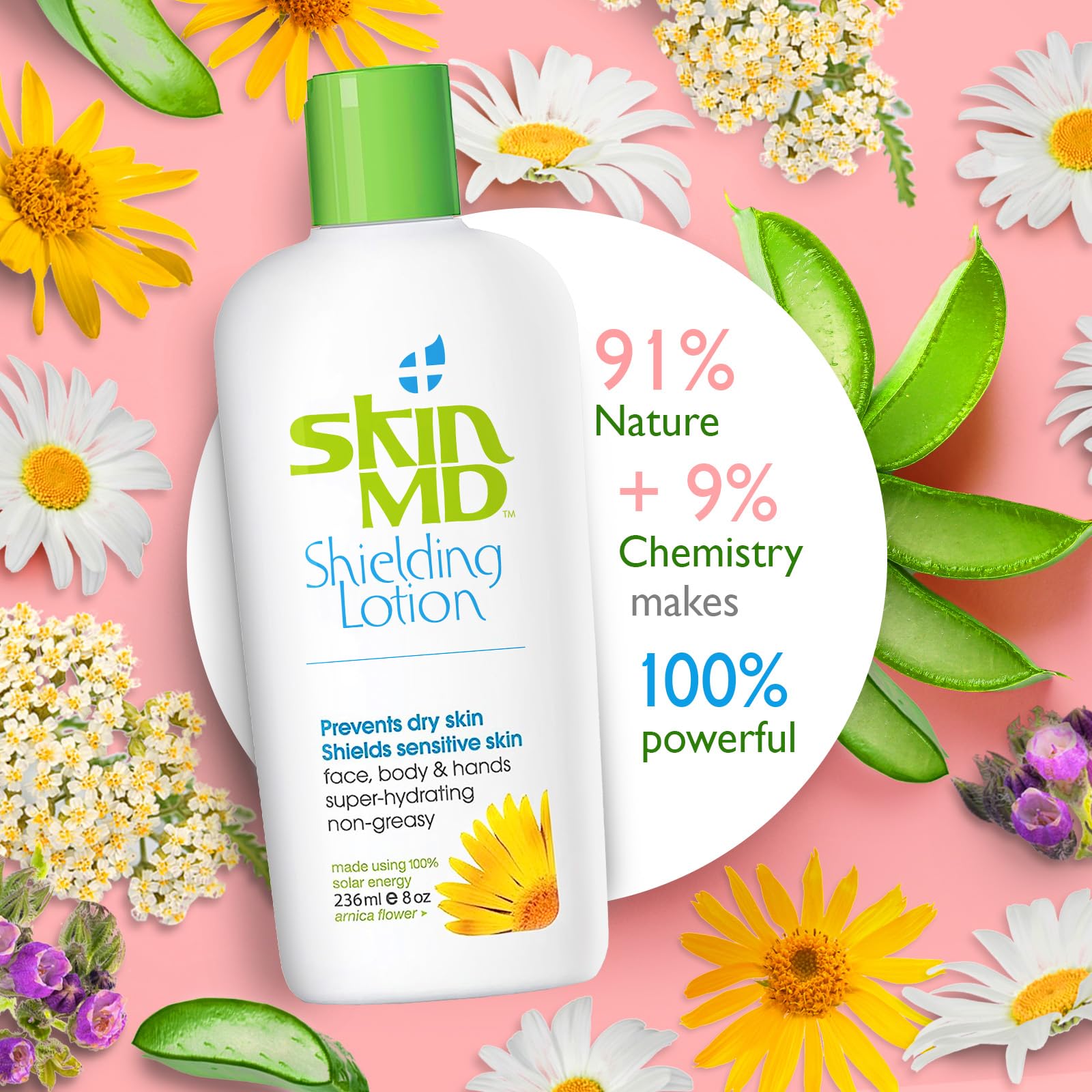 Skin MD Shielding Lotion Hydrating Body Lotion for Sensitive Skin with Dispenser | Non-Greasy, Fast-Absorbing Moisturizer with Plant-Based Ingredients, Eczema & Psoriasis Relief - 8oz Pump