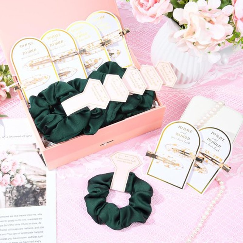 12 PCS Hair Accessories Bridesmaid Proposal Gifts, Including Gold Glitter Bridesmaid Hair Clips and Silk Satin Soft Bridesmaid Hair Scrunchies, Women's Wedding Favor