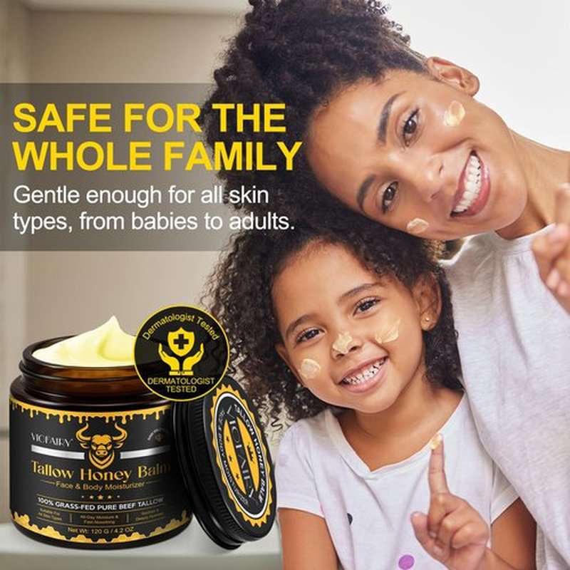 Tallow and Honey Balm for Face - Beef Tallow for Skin - 100% Organic Grass-Fed Beef Tallow & Raw Wild Honey -Moisturizing Cream for Soft, Smooth Skin- Light Scent, Moisturizing Natural Formula, 4.0 Oz
