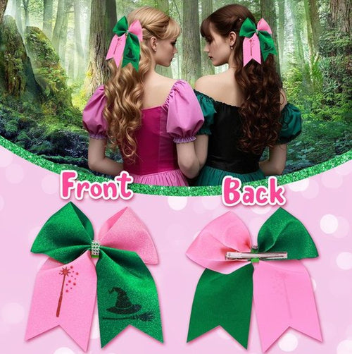 2Pcs Witch Gifts for Women, Witch Merch Hair Accessories Hair Bows for Witch Movie Fans, Pink Green Cute Bow Hair Clips Party Favors
