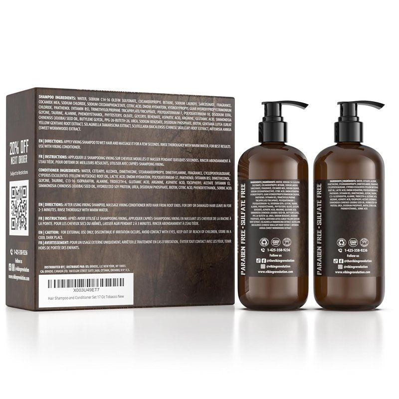 Viking Revolution Sweet Tobacco Men's Shampoo & Conditioner Set - Biotin & Jojoba Oil for Thinning Hair (17 Oz)