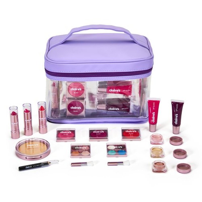 Claire's Ultimate Makeup Kit, 18-Piece Real Cosmetic Set, Makeup for Kids 8-12, Girl Toys & Beauty Activity Gift with Lip Gloss, Lipstick, Eyeshadow, Eyeliner, Blush, Highlighter & Carry Case