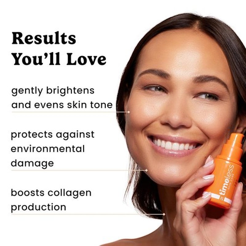 Timeless Skin Care Vitamin C Serum - Brightening & Hydrating Formula for All Skin Types - 1 oz