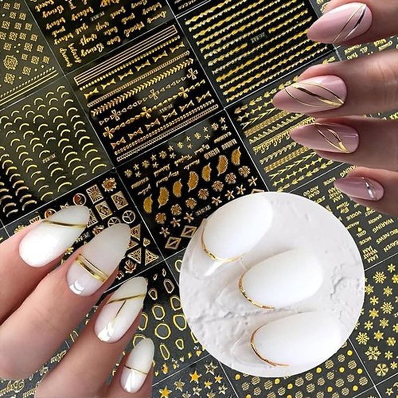 Nail Charms Nail Art Kit with 30 Sheets Gold Nail Stickers 5 Boxes of Nail Gems Nail Art Tools Nail Rhinestones for Nails Nail Supplies 3D Nail Charms and Gems Nail Decals Nail Pearls