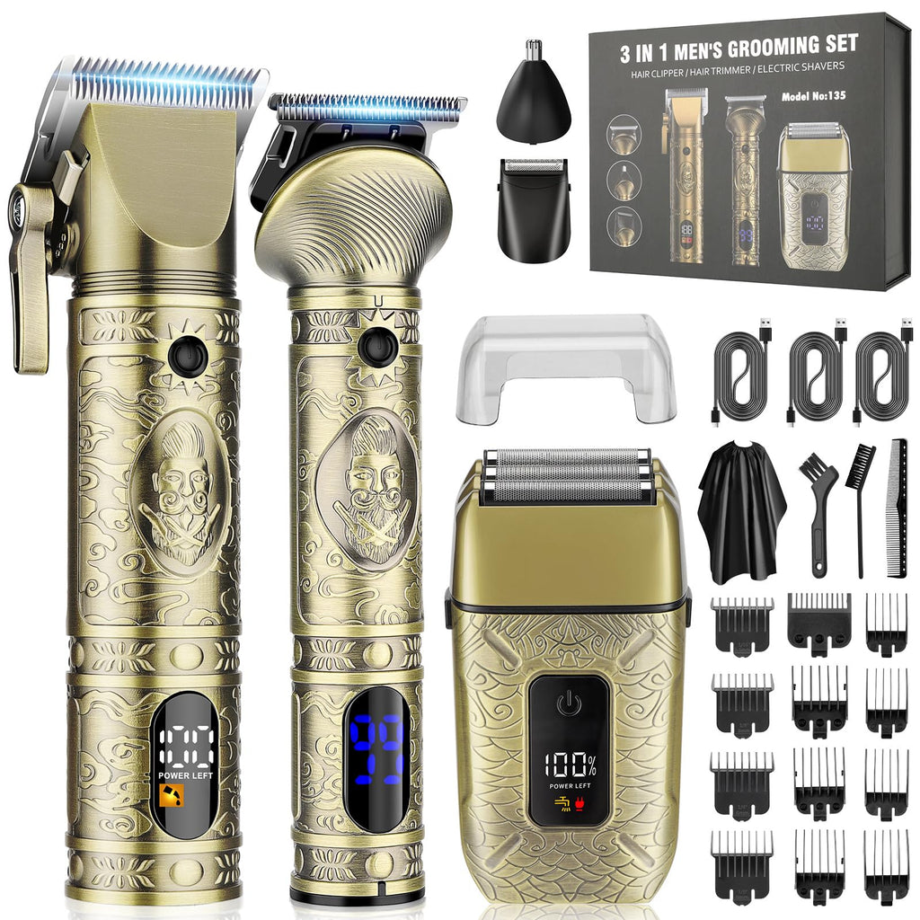 Dumite Professional Hair Clippers for Men,3 in 1 T-Blade Trimmer,Nose Hair Electric Shavers,Cordless Barber Clippers, Bald Hairdressing and Razor Shavers Set Hair Cutting Kit Gift for Men