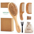 KEPCSIN 3PCS Wooden Hair Brush Set for Hair Growth, Natural Small Wood Comb Detangling Massage Scalp, Wide Tooth Pocket Comb No Bristle for Thick/Thin/Curly/Dry Hair, Gift for Women/Men
