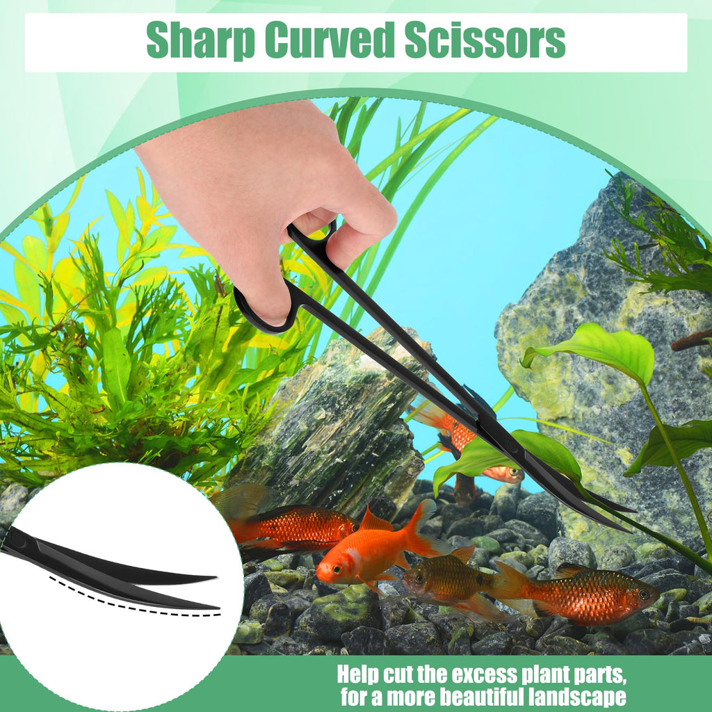Liveek Aquarium Aquascape Tools Kit, 4 in 1 Anti-Rust Aquatic Plant Aquascaping Tool Stainless Steel Black Tweezers Scissors Spatula for Aquarium Tank Clean Fish Tank Aquascape Tools Sets (Black)
