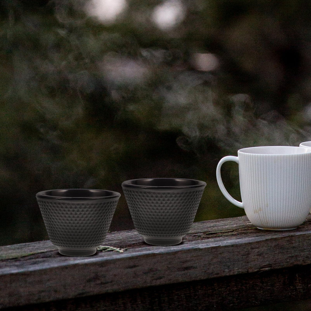 Angoily 2pcs Japanese Tea Cup Black Cups Japanese Cast Iron Tea Set Chinese Retro Kung Fu Teacup Handcraft Mugs Set for Households, Offices