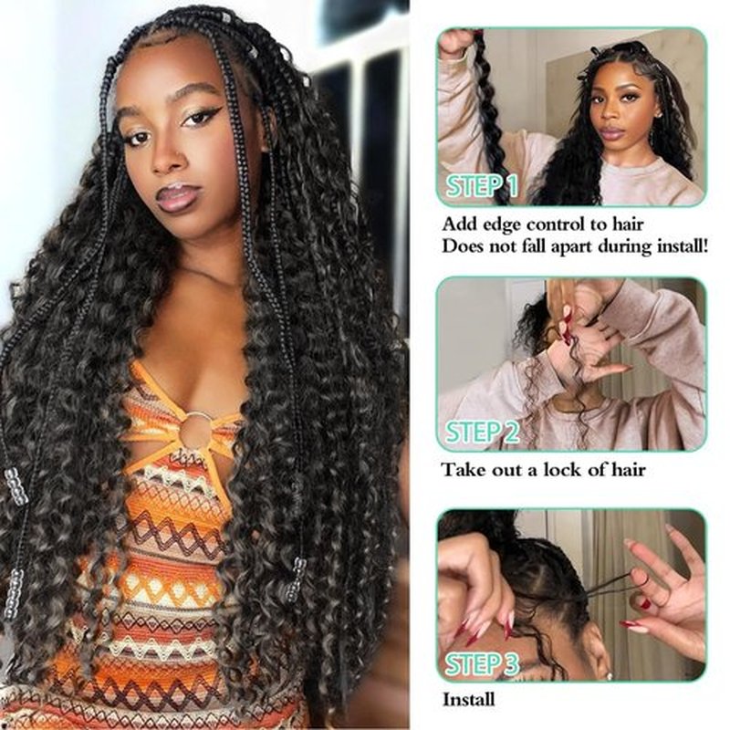 MUXFILLA 12 Inch Human Braiding Hair for Boho Braids 100g Deep Wave Curly Boho Hair for Braiding Knotless 3 Bundles/Pack Natural Black